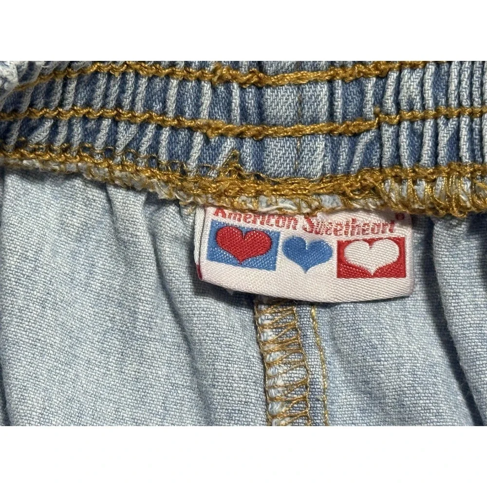 American Sweetheart Pants Girls Size 12A Light Blue‎ Denim Cropped Elastic Waist